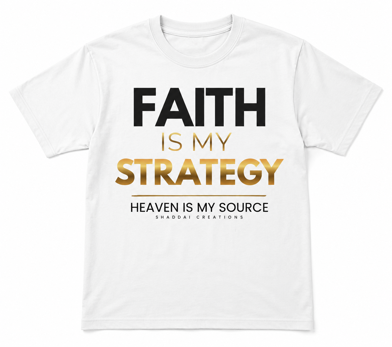 Camiseta Cristiana “Faith Is My Strategy” – Blanca