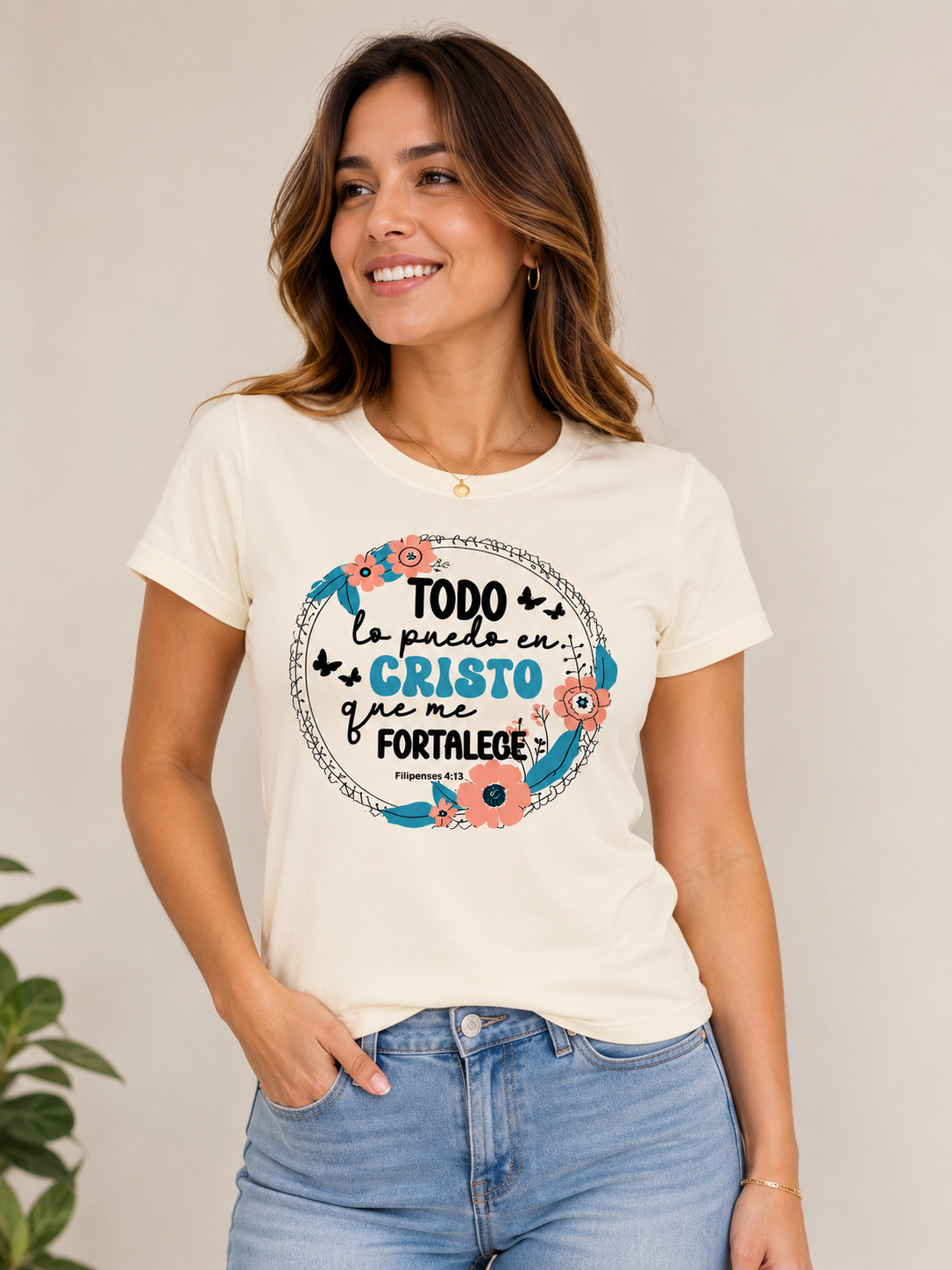 Todo lo Puedo en Cristo – Filipenses 4:13 Camiseta Cristiana para Mujer
