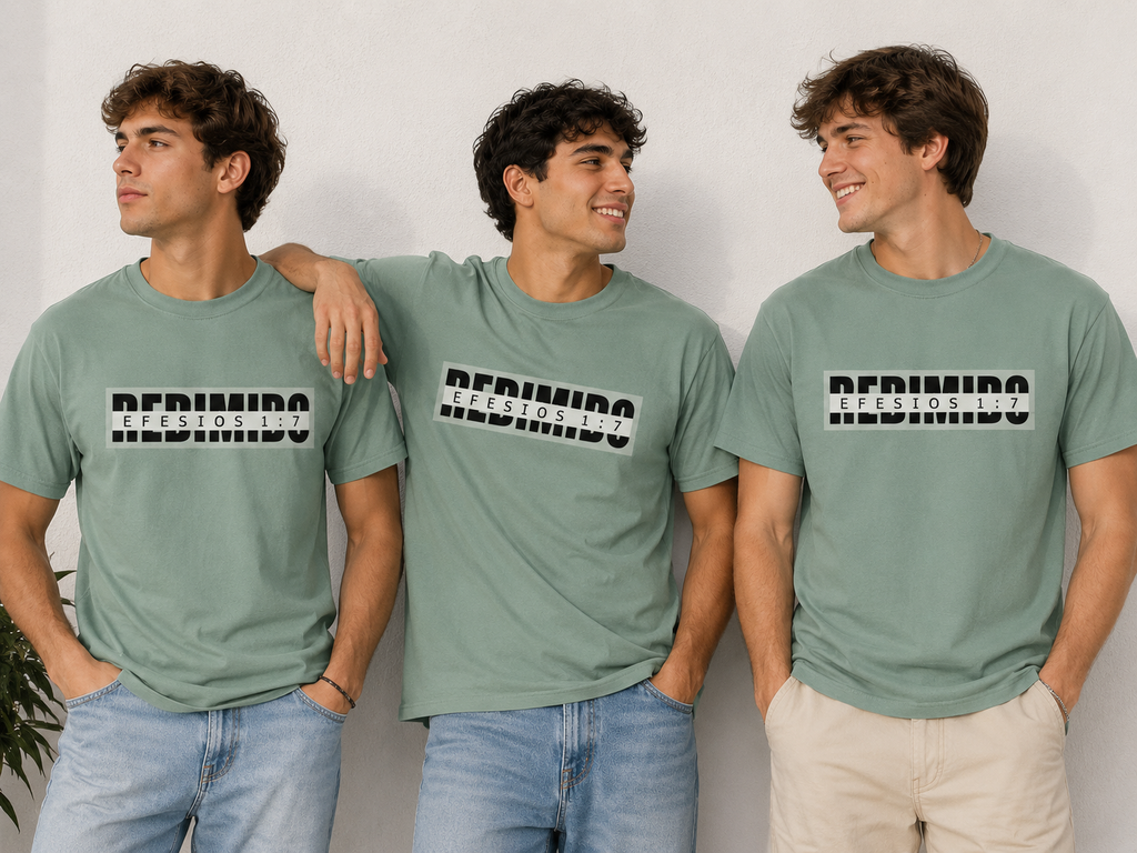 Redimido – Efesios 1:7 Camiseta Cristiana para hombre de Fe
