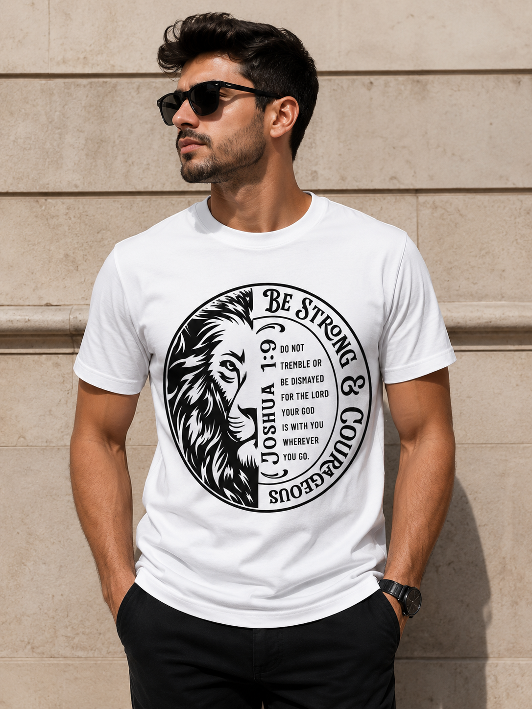 Be Strong & Courageous Christian Shirt | Joshua 1:9 Lion Design