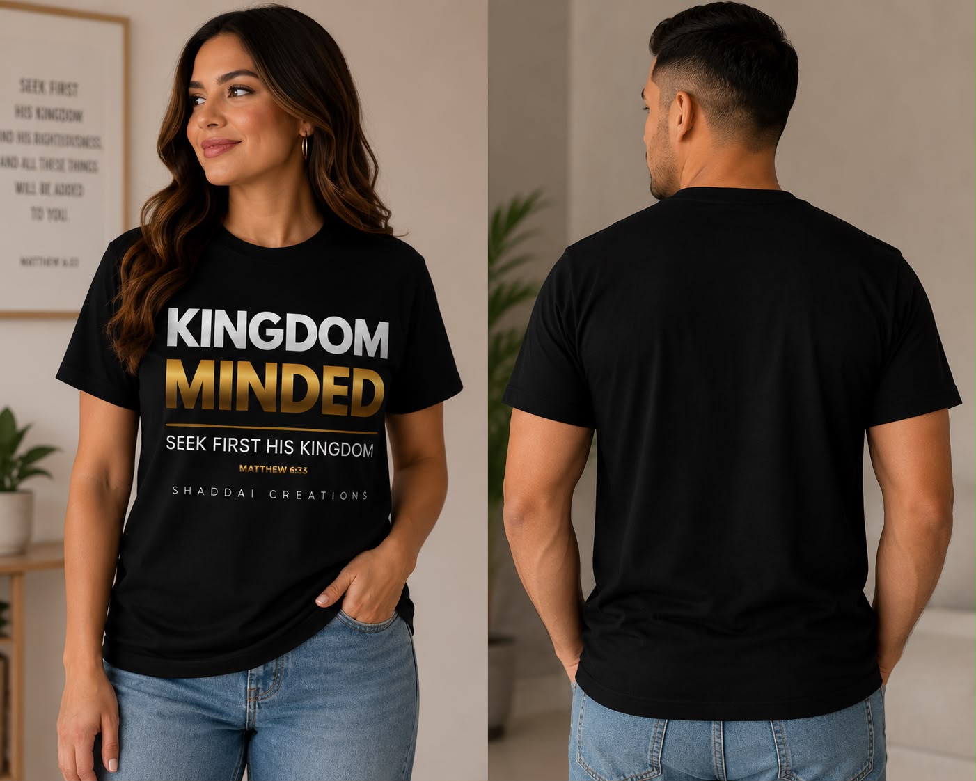 Camiseta Cristiana Kingdom Minded – Matthew 6:33 | Unisex Premium Negra