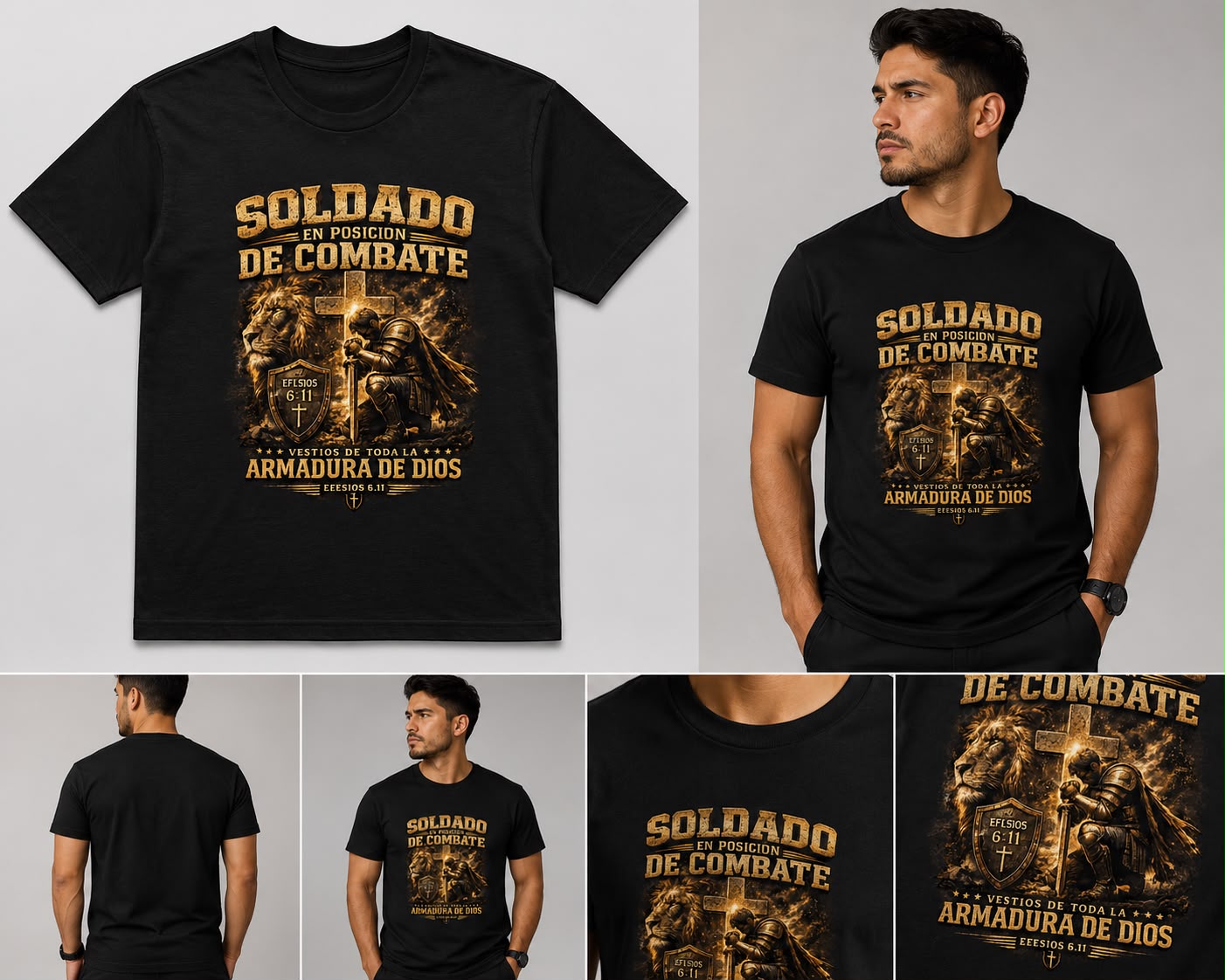 Camiseta Cristiana “Soldado en Posición de Combate” – Efesios 6:11 | Unisex Premium Negra