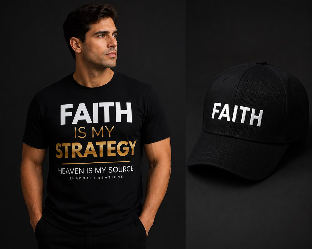 Camiseta Cristiana “Faith Is My Strategy” –  negra