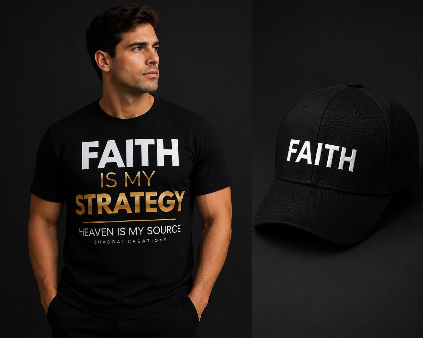 Camiseta Cristiana “Faith Is My Strategy” –  negra